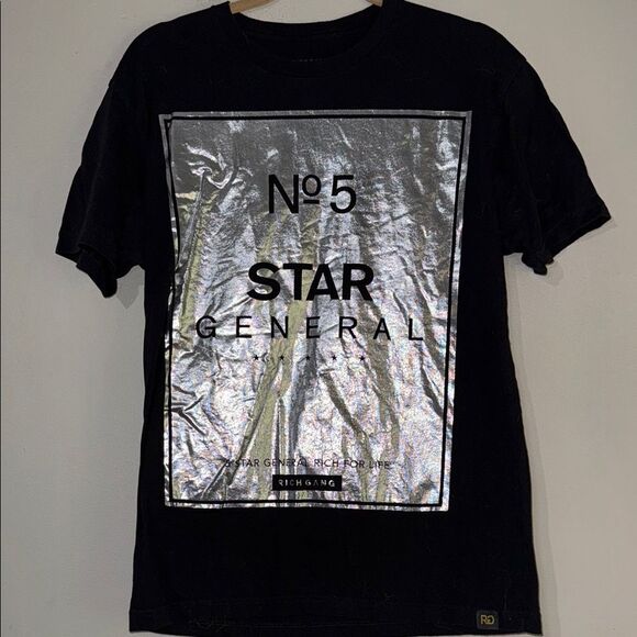 Rich Gang Black T-Shirt with Silver Print - Picture 1 of 7